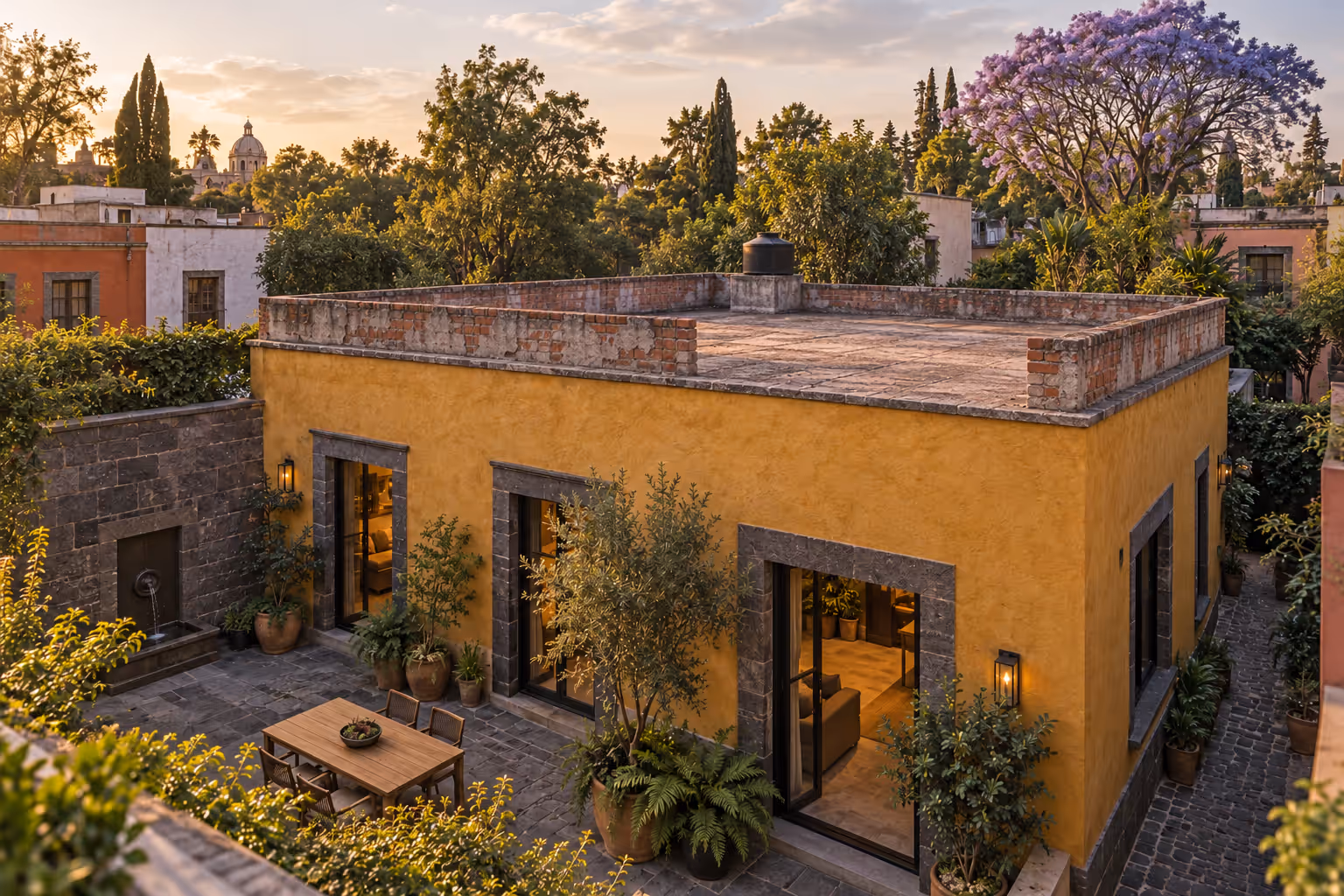 Concepto de una casa en Coyoacán con azotea sin aprovechar antes de la ampliación